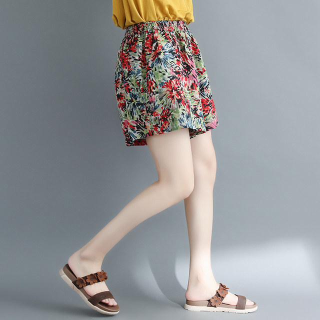 200 pounds fat girl summer dress loose large size fashionable floral wide leg pants skirt versatile slimming elastic waist a-line shorts for women