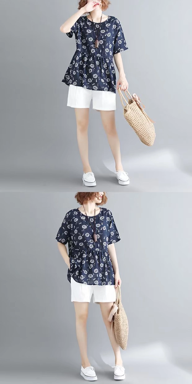Mùa hè 2018 phiên bản mới của Hàn Quốc có phần eo rộng vừa vặn là áo khoác mỏng chất béo mm che bụng áo thun cotton ngắn tay nữ quần bò nữ