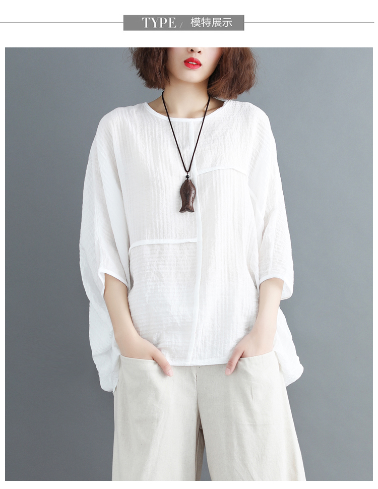Kích thước lớn của phụ nữ mùa hè ăn mặc chất béo mm khâu rắn màu bat tay áo loose bìa bụng mỏng cotton áo sơ mi nữ t-shirt áo thun nữ tay dài
