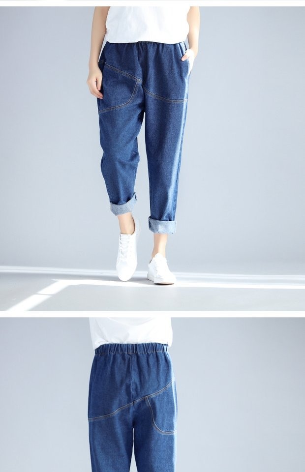 Quần lửng ống rộng cỡ lớn mm nữ mùa xuân và mùa hè quần jeans nữ đã mỏng chín quần harem quần rộng chân quần quần ống rộng nữ đẹp