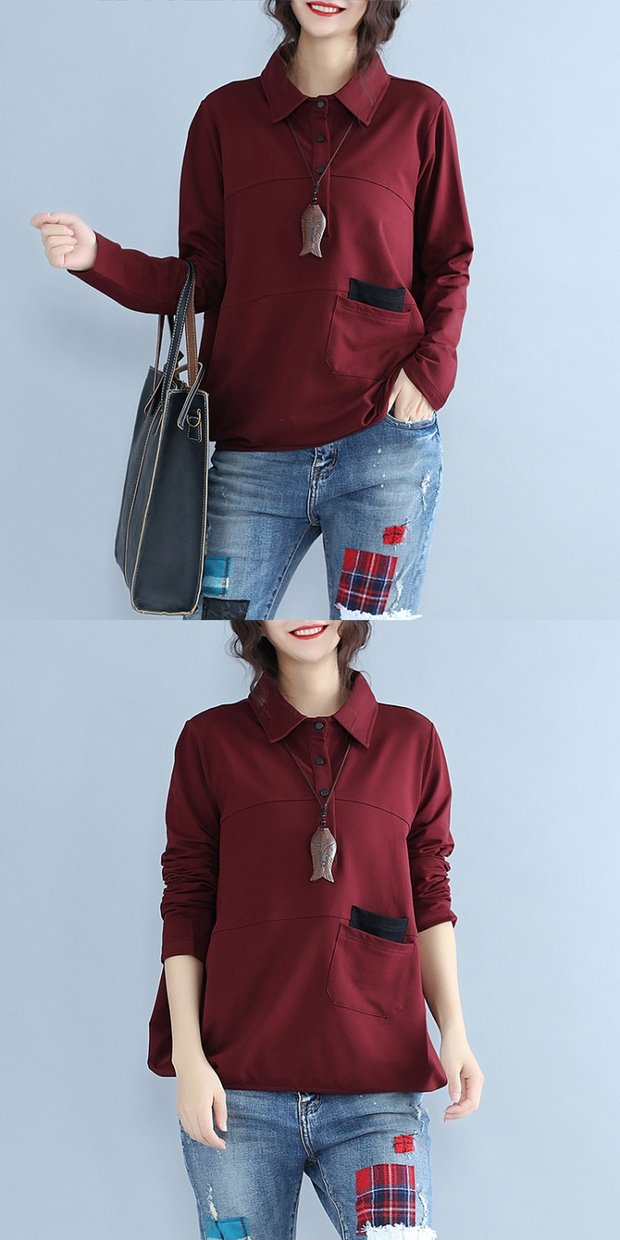 Mùa thu mới chất béo mm văn học cỡ lớn rộng 200 pounds Thịt Tây Tạng mỏng cổ áo POLO cotton dài tay áo thun nữ áo thun trắng nữ