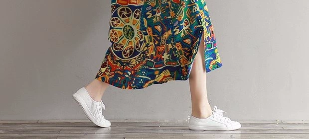 2017 mùa hè mới phong cách quốc gia kích thước lớn của phụ nữ retro văn học áo choàng dài váy cotton in lỏng và váy lanh váy dài tay thu đông