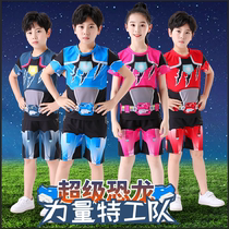 Mini Teworkers Super Dinosaur Power Children Short Sleeve Suit Armor Warriors Ottman Summer Show Costumes