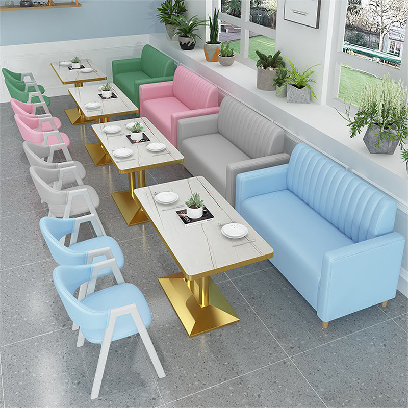 Net Red Fresh Milk Tea Shop Tables and Chairs Desserts Burgers Cold Drinks Baking Snacks Cake Chain Stores Against the Wall Card Seat Sofa