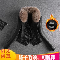 Mùa đông 2018 phiên bản Hàn Quốc mới của áo cộc tay thực sự cổ áo pu xe máy da ngắn phần cộng với áo khoác nhung lót áo khoác nữ áo da xịn