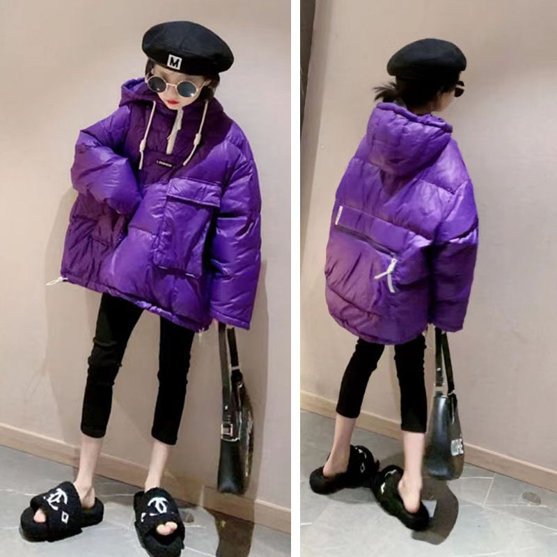 Girl Fashion Down Clothing 2021 Autumn Winter New White Duck Suede Loose Jacket Foreign Pie in the middle of a long version of the weavewear warm wave