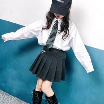 Spring 2020 New Medium and Big Girl Versatile White Shirt Casual Fashion Flip LinkedIn Lun Style Shirt + Tie 8