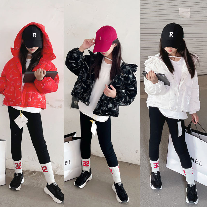 Boys and girls fashion short version down jacket 2021 winter new white duck down big boy foreign style warm jacket tide