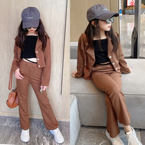 Girl Yingren Wind Fried Street Suit Suit Spring Autumn Fashion Blouse New Horn Pants Temperament Two Sets Foreign Air
