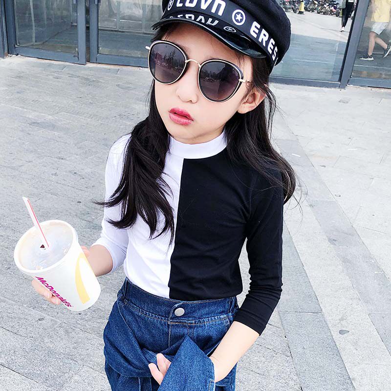 2020 spring new girls fashion foreign school stitching long-sleeved T-shirt fashionable Korean version stretch catwalk top tide suit 8