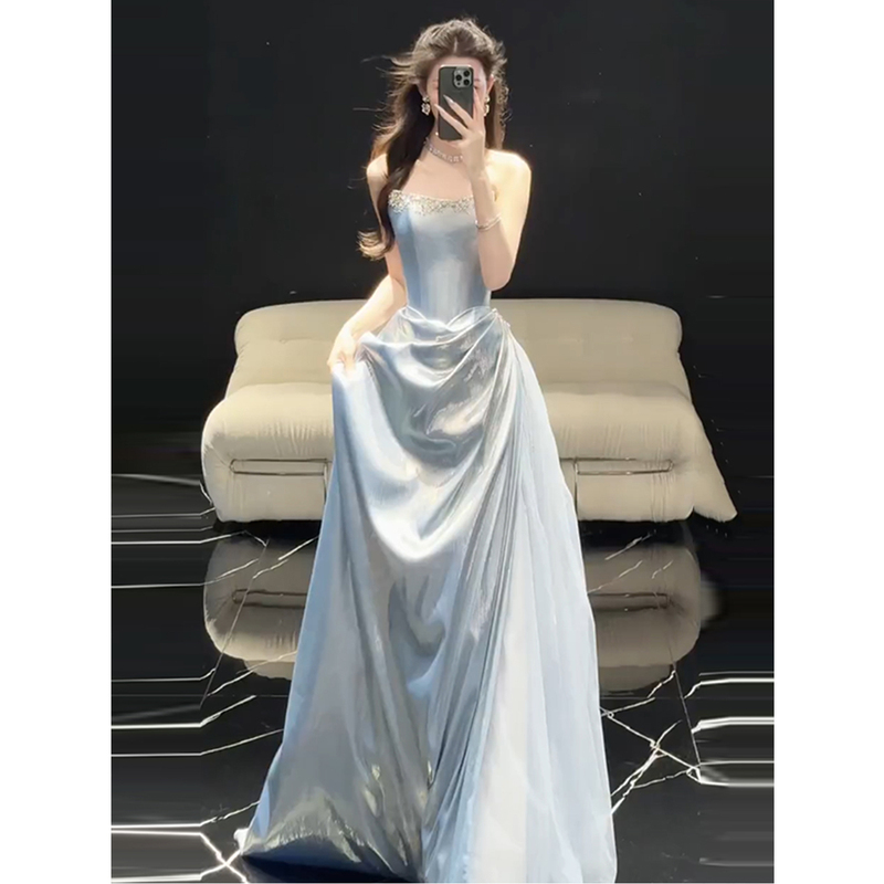 Strapless Evening Dress for Women, High-End Light Luxury, Niche Style, Suitable for Students, Parties, Coming-Of-Age Ceremonies, Stunning Engagement Dress, Robe De Chambre, Bride