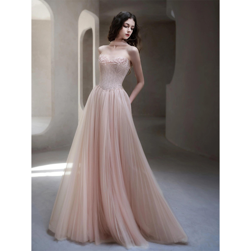 Strapless Evening Dress, Sweet and Niche, High-End, Suitable for Student Day Celebrations, Coming-Of-Age Ceremonies, Elegant Hostess, Pink Engagement Dress