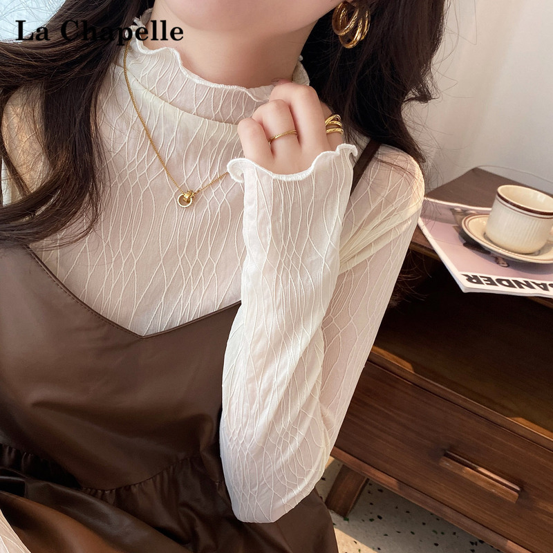 La Chapelle Lace Inner Layering Shirt for Women 2026 New Thin Gauze Layered Long-Sleeve T-Shirt Mesh Autumn Top