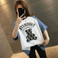 Синий [американская футболка в стиле ретро/европейские топы в новом стиле 2023 года/уникальные топы, которые отлично смотрятся для уменьшения возраста/топы, закрывающие живот для женщин/шикарные топы Гонконга/топы для полных девушек, которые выглядят стройными/шикарные корейские топы]