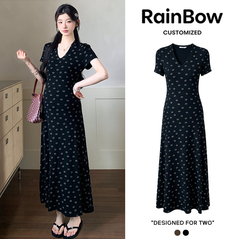 Maternity Summer Dress 2026 New Style French Knit Elastic Thin Printed Slim-Fit Flattering Beautiful Long Dress Maternity Summer Dress 2026 New Style French Knit Elastic Thin Printed Slim-Fit Flattering Beautiful Long Dress
