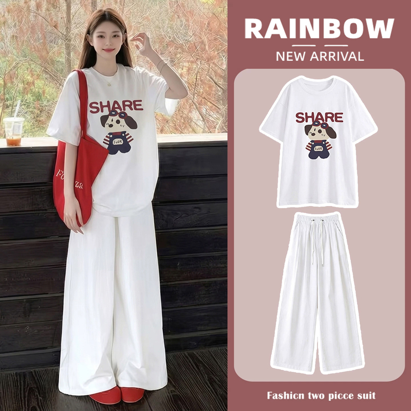 Maternity Outfit Summer Short-Sleeve T-Shirt Korean Style Cute and Stylish Slimming Tummy-Covering Casual Wide-Leg Pants Set Maternity Outfit Summer Short-Sleeve T-Shirt Korean Style Cute and Stylish Slimming Tummy-Covering Casual Wide-Leg Pants Set