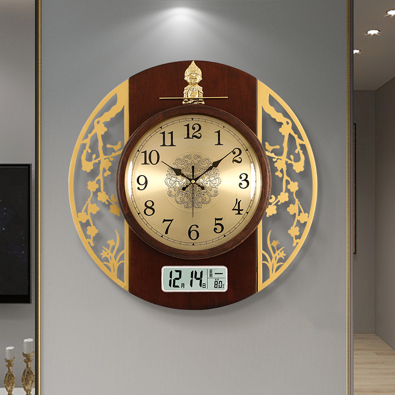 New Chinese light luxury pure copper wall clock living room home fashion hanging wall atmospheric clock watch Chinese style luxury large hanging watch