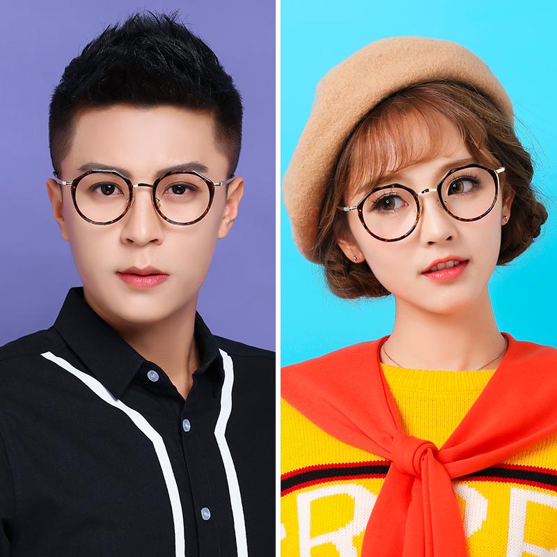 Kính râm chống bức xạ kính xanh khung nữ mắt khung nam phẳng gương không độ tròn khung phẳng gương thủy triều cận thị - Kính râm kính thời trang