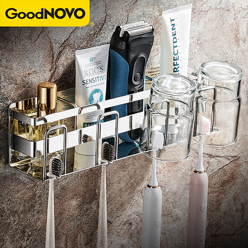Toothbrush toothpaste shelve stainless steel free to punch a four-mouth gargling cup holder electric toothbrush holder 2022 new-Taobao
