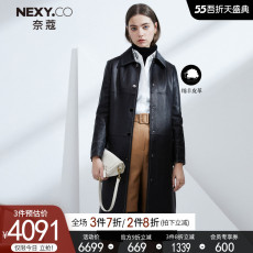 Кожаная куртка nexy.co/奈蔻黑色绵羊皮衣外套女中长款秋冬新款帅气英伦风夹克衫