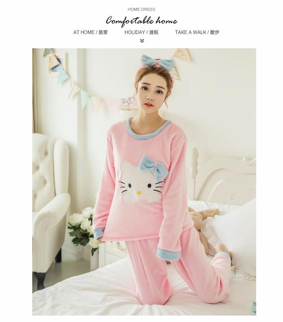 Đồ ngủ nữ mùa đông béo cộng với phân bón XL san hô Flannel dày mỡ mm đầu 200 kg đồ pijama nữ