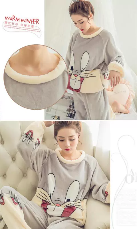 Đồ ngủ nữ mùa đông béo cộng với phân bón XL san hô Flannel dày mỡ mm đầu 200 kg