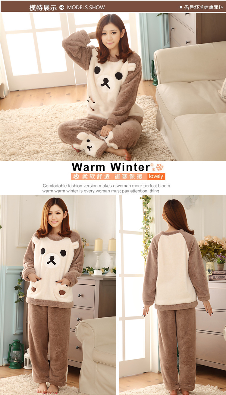 Bộ đồ ngủ cha mẹ và con gái flannel dài tay phiên bản Hàn Quốc của mùa thu đông mới bộ pijama
