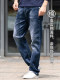 大大牛 亲肤舒适弹力直筒宽松牛仔裤男大码高腰水洗长裤春秋款