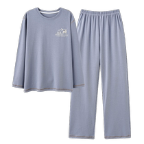 Catman pajamas mens 2024 new long-sleeved home clothes set can be worn outside large size solid color mens pajamas summer