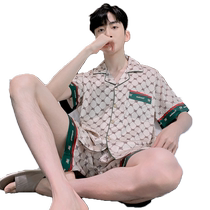 Catman ice silk pajamas mens summer 2024 new short-sleeved shorts large size mens home clothes suit can be worn outside