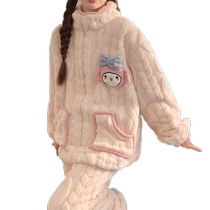 Catman Coral Velvet Pajamas Womens Autumn and Winter Plus Velvet Thickened 2024 New Cute Flannel Winter Home Clothes