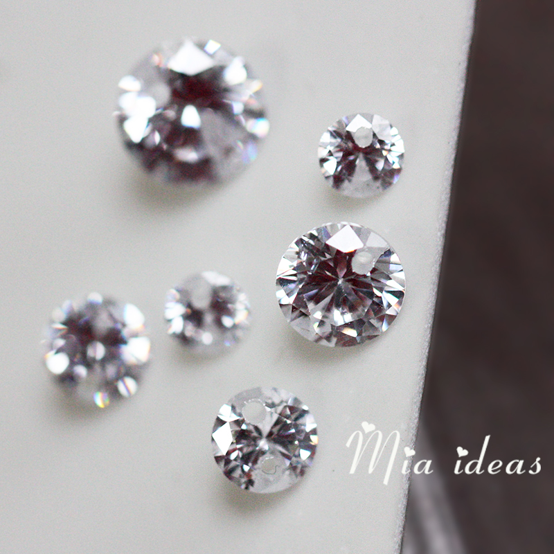 The new pointed bottom white round zircon 4-8mm single hole double hole earrings necklace DIY accessories