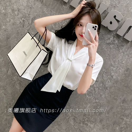 Рубашка, шифоновый комплект, юбка, французский стиль, изысканный стиль, в западном стиле