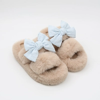 0143-6 Khaki Blue Bowbell Human Slipper