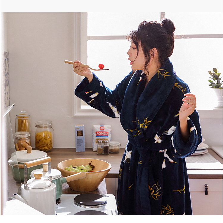 Có thể là mùa đông phụ nữ san hô lông cừu đồ ngủ Hàn Quốc áo len dài tay ấm áo độn áo choàng flannel đồ ngủ cao cấp