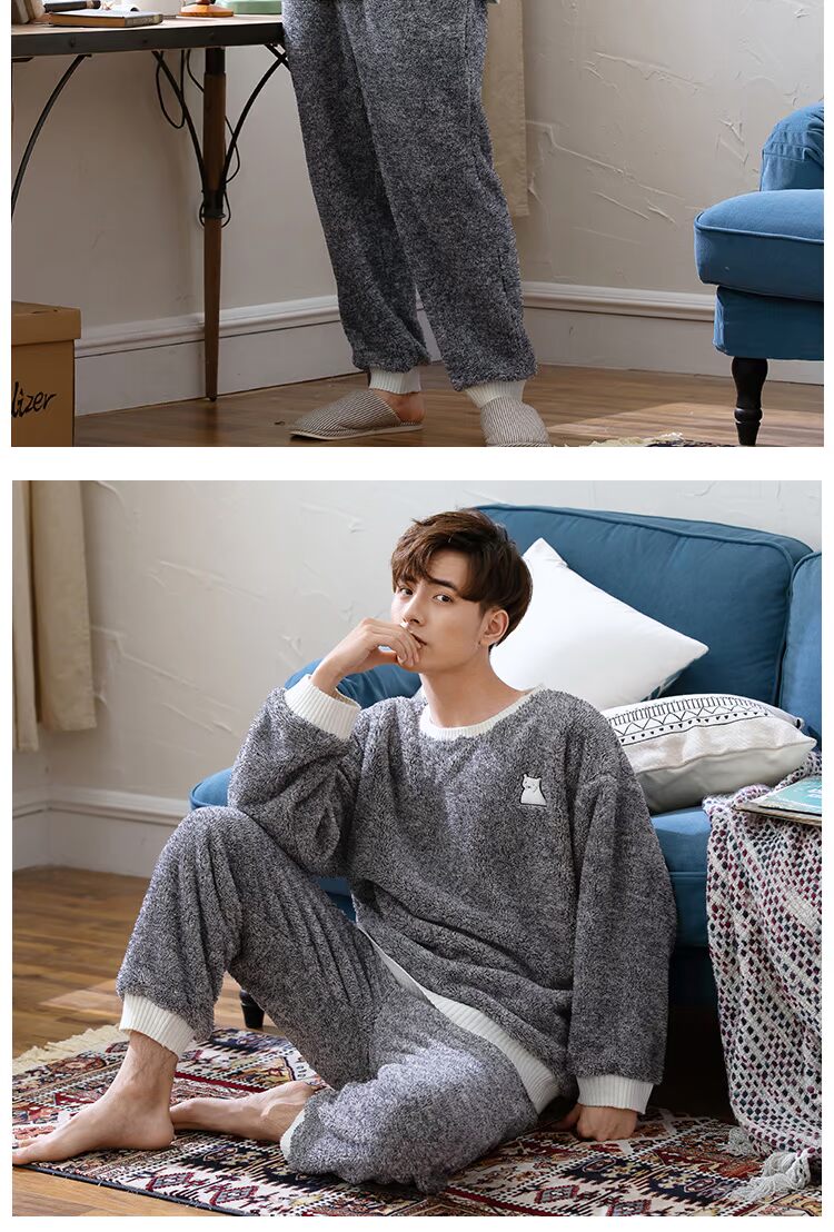 Có thể là đôi mùa đông cationic san hô nhung đồ ngủ nam lỏng dày ấm flannel dịch vụ nhà phù hợp với nữ đồ bộ thun lạnh