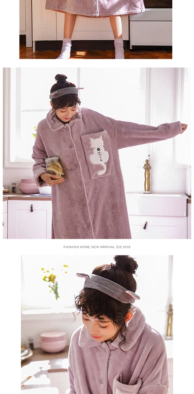 Có thể là đồ ngủ trẻ em phụ nữ mùa đông dày san hô lông cừu áo choàng ấm flannel áo choàng tắm dịch vụ nhà áo ngủ áo choàng ngủ dài nữ