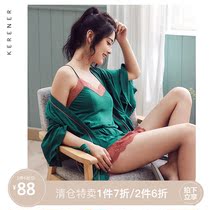 Cute cotton pajamas Womens summer sexy lace suspender shorts jacket cotton can be worn outside home clothes two-piece set