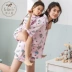 Có thể là mùa hè cotton cha mẹ và con mặc đồ ngủ Hàn Quốc cardigan ngắn tay áo dễ thương cartoon big boy ladies home dịch vụ đồ bộ kiểu Cha mẹ và con