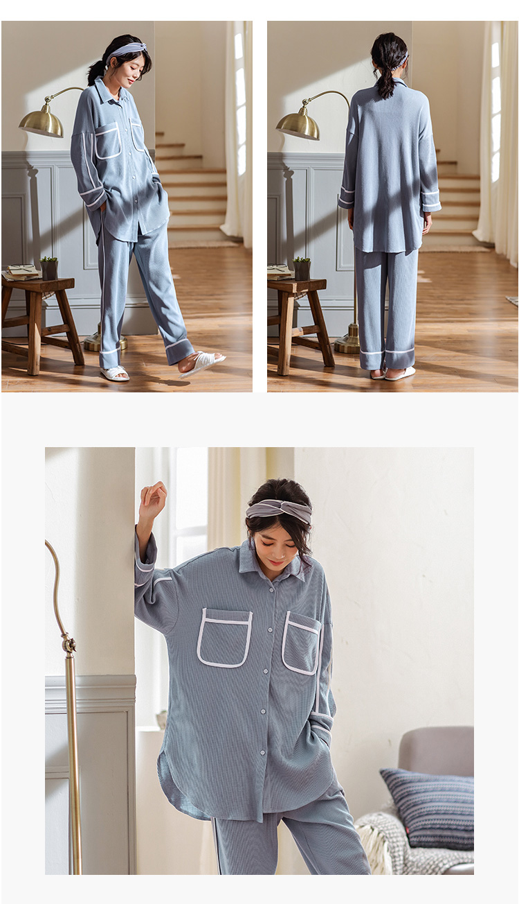 Dễ thương mùa thu và mùa đông dệt kim cotton nữ đồ ngủ thời trang cardigan dài tay quần dài phần cotton phục vụ nhà bộ đồ mặc nhà mùa hè cao cấp