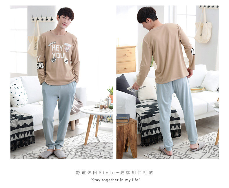 Có thể là người đàn ông giản dị và phụ nữ đồ ngủ cotton dài tay mùa xuân và mùa thu mới thời trang vài nhà dịch vụ bông phù hợp với đồ ngủ đẹp