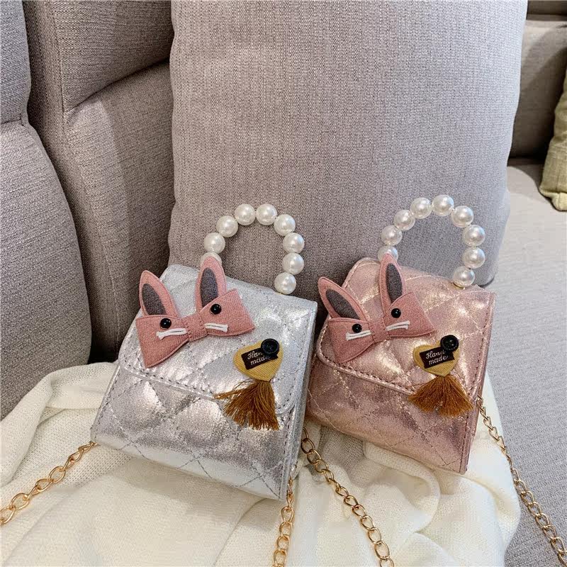 Child Pack Package little girl Princess Slanted Satchel Damp Cartoon Cute Chain Fur Woolen Accessories Children Pearl Handbag 