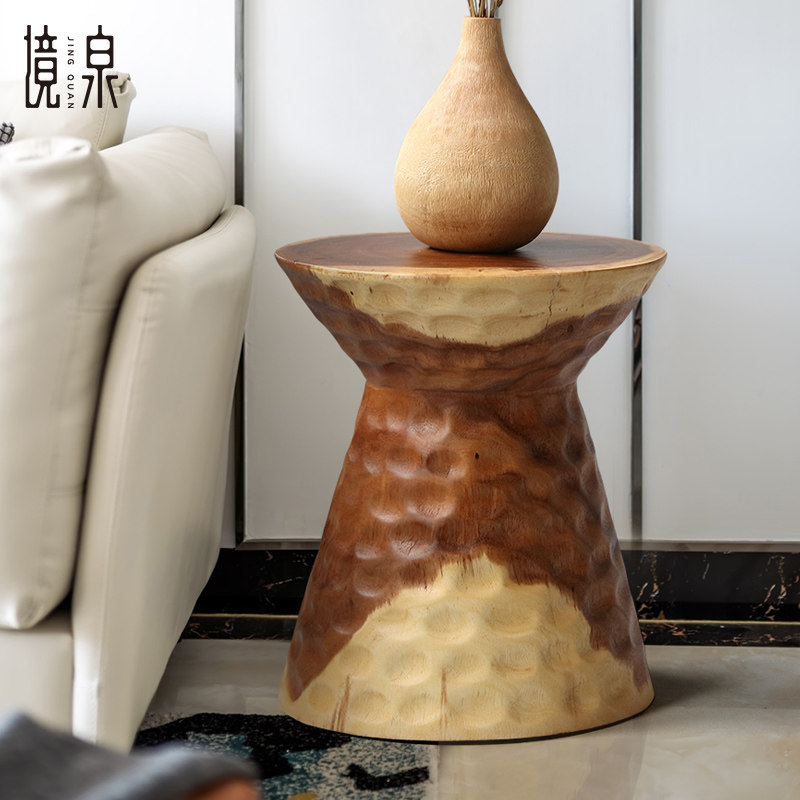 Quanquan Southeast Asia Wind Round Solid Wood Stool Home Creative decoration stool Tea Table Stool log for shoe-changing stool wood stools