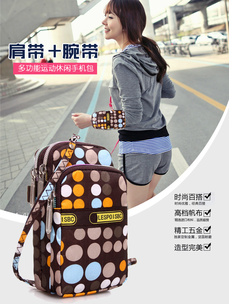 Mới tay bình thường nữ túi ba lớp dây kéo cổ tay mini thể thao điện thoại túi xách nhỏ túi xách Oxford vải treo cổ túi - Túi điện thoại túi xách nữ giá rẻ