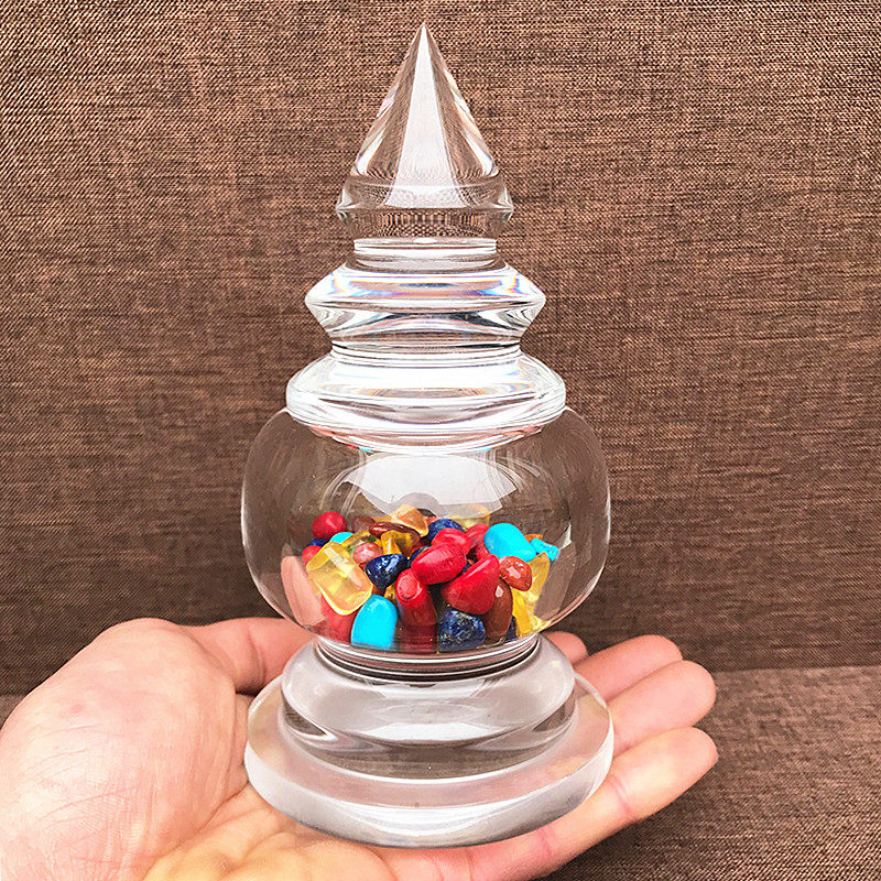 Medium - sized net body natural white crystal Sherita furnished the pagoda contains the Gawu box bottle Crystal Tower