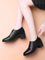 Single shoe leather leather plus suede genuine leather heel lady tooling autumn and winter rough with mom lacing work soft leather 2020 shoes