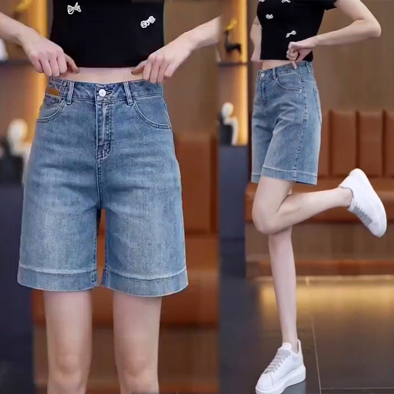 2025 Summer Mid-Length Pants New Women's High-Waist Slim Denim Shorts Women's Loose Casual Versatile Hot Pants