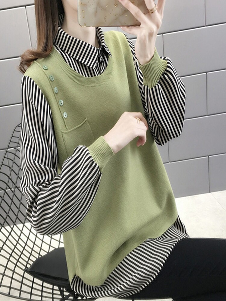 PREGNANT WOMENS SPRING CLOTHES SET FASHION 2024 NEW SWEATER SPELL SHIRT FAKE TWO PIECES OF SMALL PREGNANT WOMENS SPRING AND AUTUMN STYLE