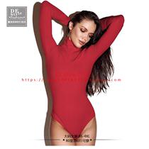 Autumn and winter European and American crotch basic high neck solid color long sleeve tight bottoming one-piece top womens slim inner T-shirt