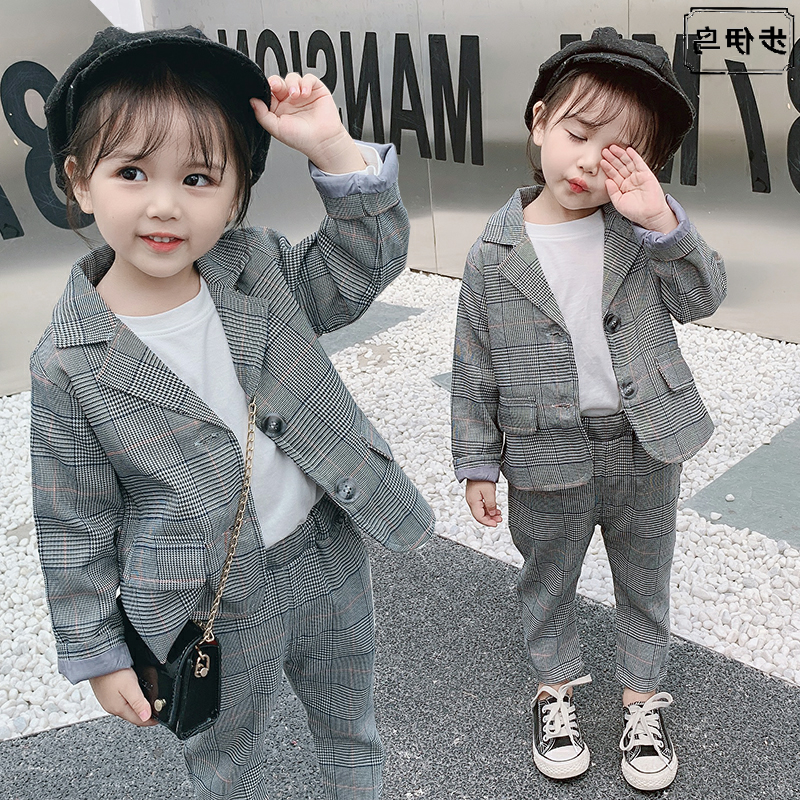 OGTO OGATU 3 tuổi CON SPRING DRESS 2020 PHONG CÁCH MỚI Childrens PLAID SUIT hai mảnh SPRING.